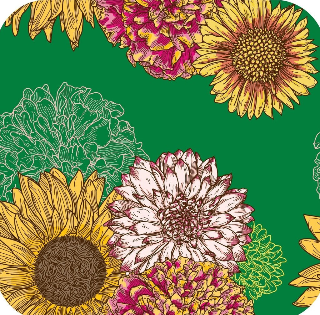 Autumn Floral Sunflowers Mums Green Premium Drink Coaster Resin With Cork Backing 262061 75046 262061