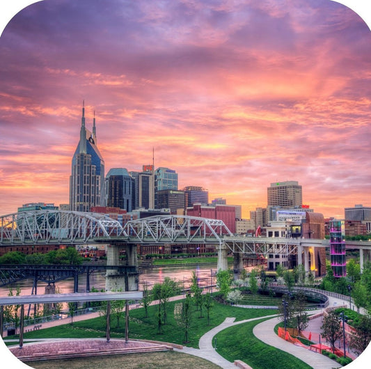 Nashville Tennessee Downtown Skyline At Sunset Premium Drink Coaster Resin With Cork Backing 262252 75054 262252