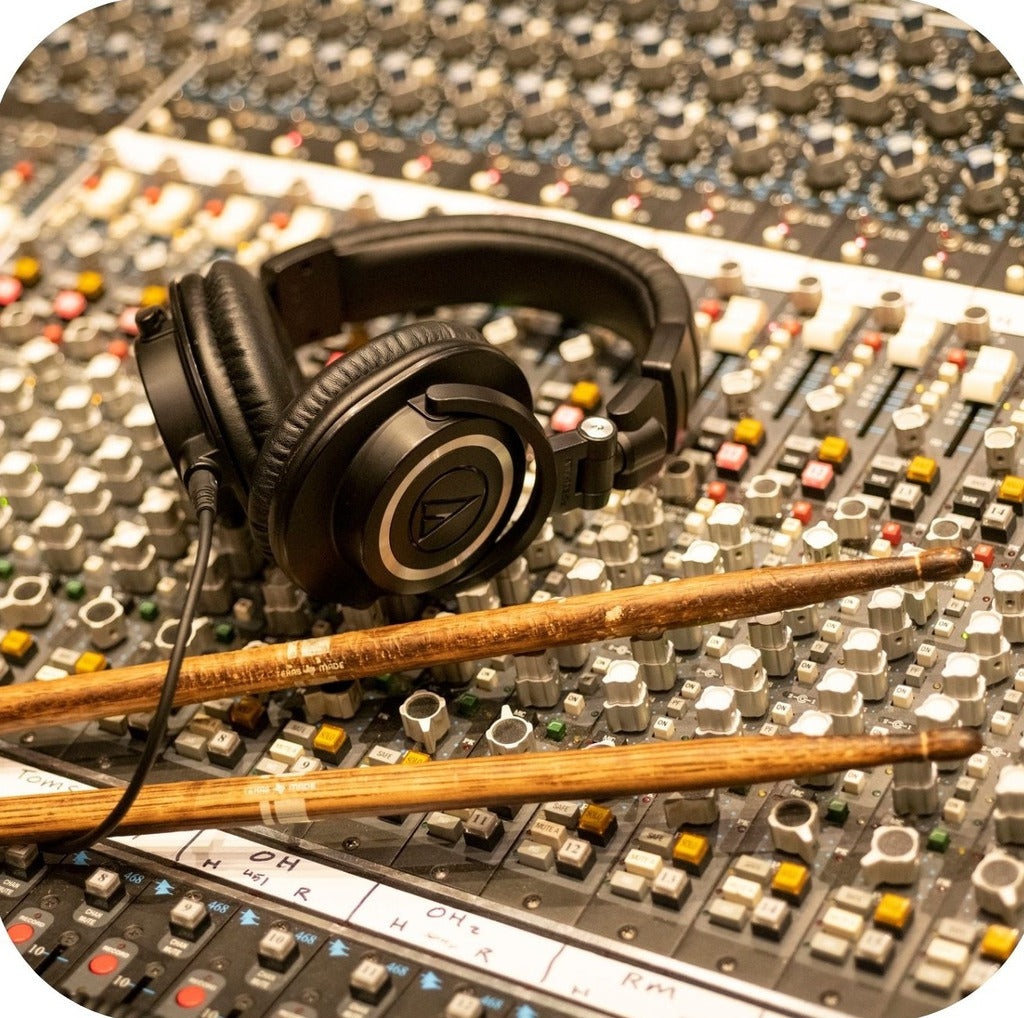 Nashville Tennessee Recording Studio Scene Headphones  Drumsticks Instrument Panel Premium Drink Coaster Resin With Cork Backing 262255 75057 262255