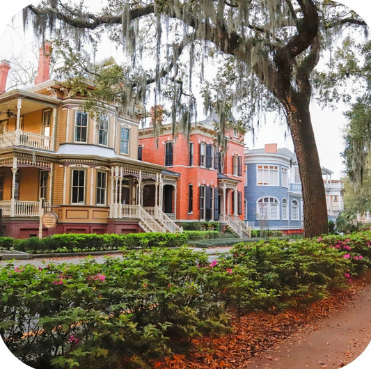 Savannah Georgia Victorian Homes Along Forsyth Park Historic Neighborhood Premium Drink Coaster Resin With Cork Backing 262272 75074 262272