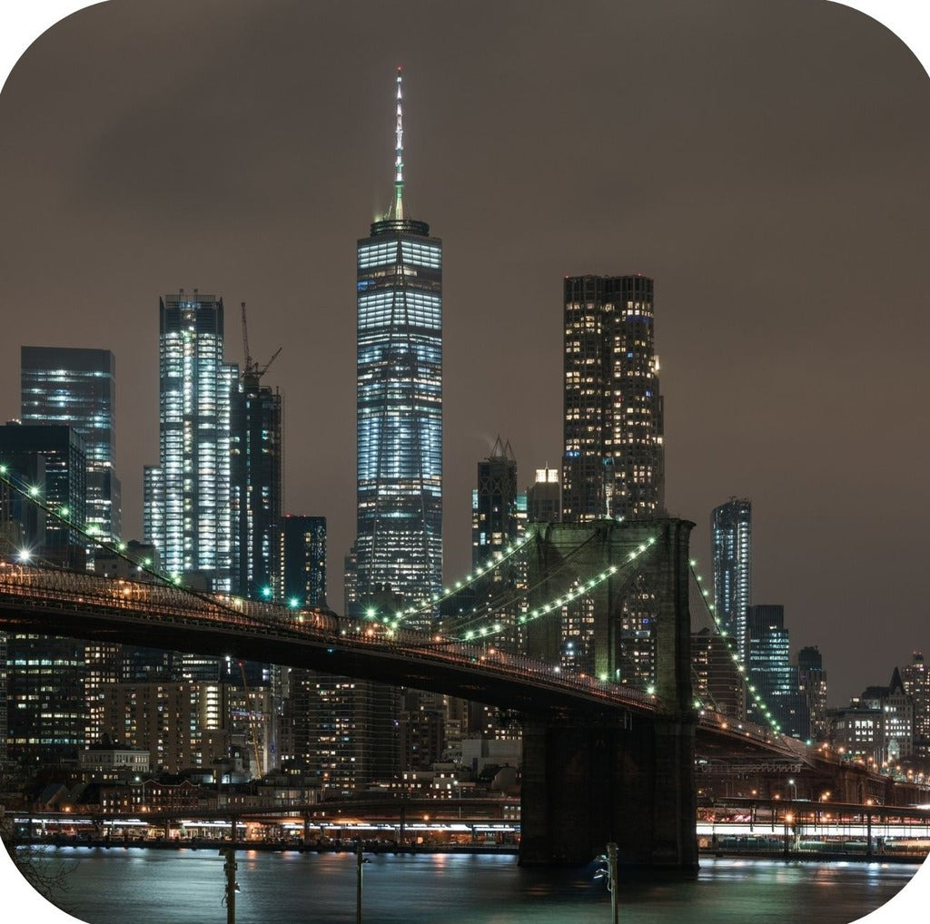 New York City Brooklyn Bridge NYC Skyline Illuminated Premium Drink Coaster Resin With Cork Backing 262288 75090 262288