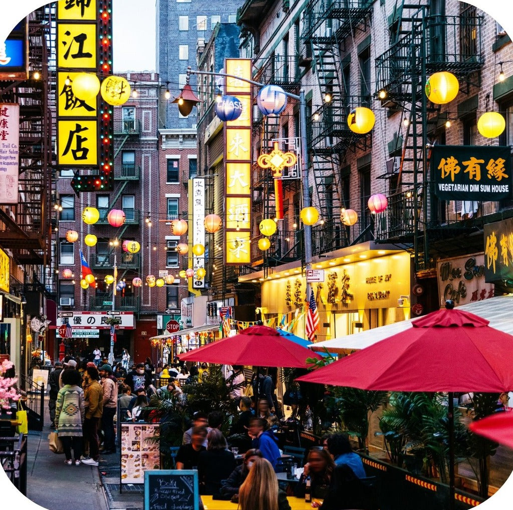 New York City Chinatown Crowded Illuminated Street Premium Drink Coaster Resin With Cork Backing 262289 75091 262289