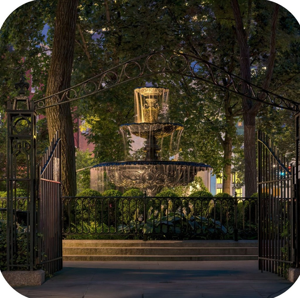 New York City Jackson Square Park Fountain At Night Premium Drink Coaster Resin With Cork Backing 262291 75093 262291