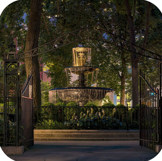 New York City Jackson Square Park Fountain At Night Premium Drink Coaster Resin With Cork Backing 262291 75093 262291
