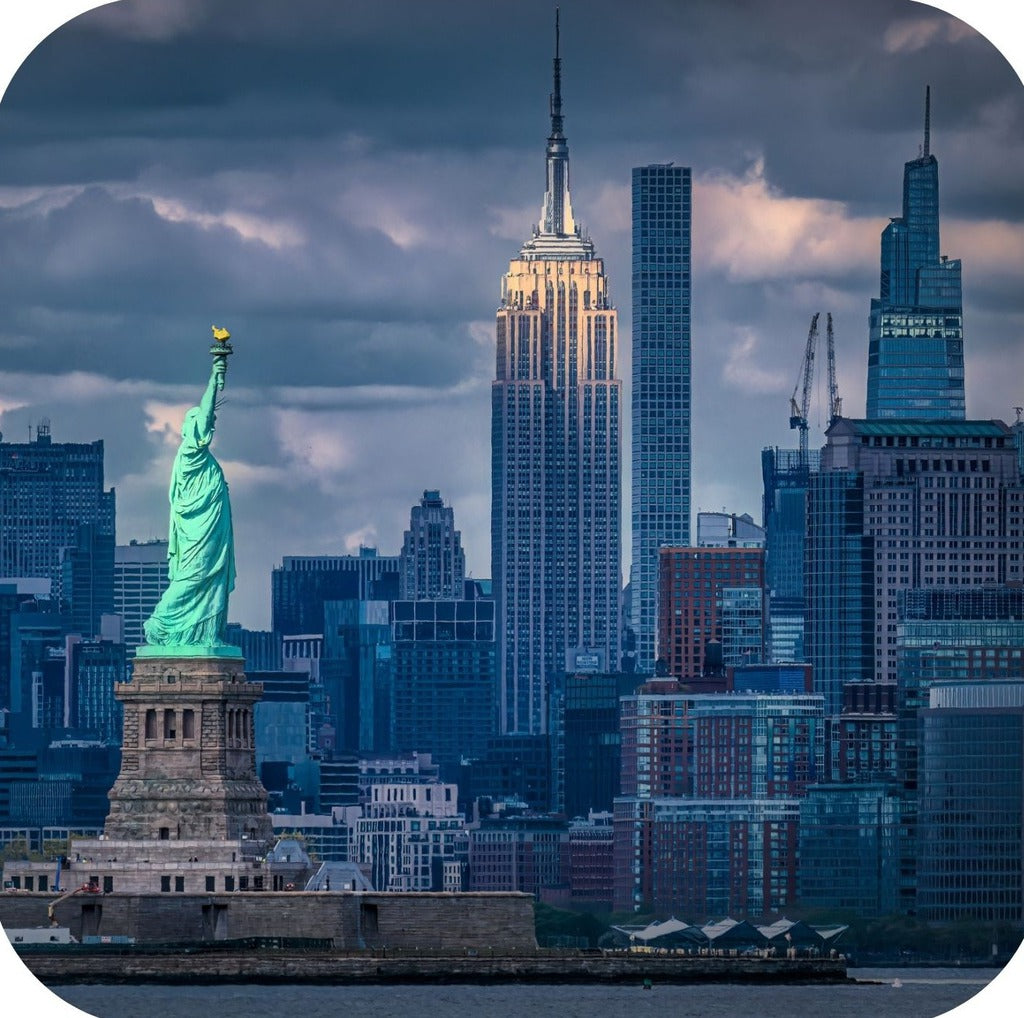 New York City Statue Of Liberty Empire State Building NYC Skyline Premium Drink Coaster Resin With Cork Backing 262294 75096 262294