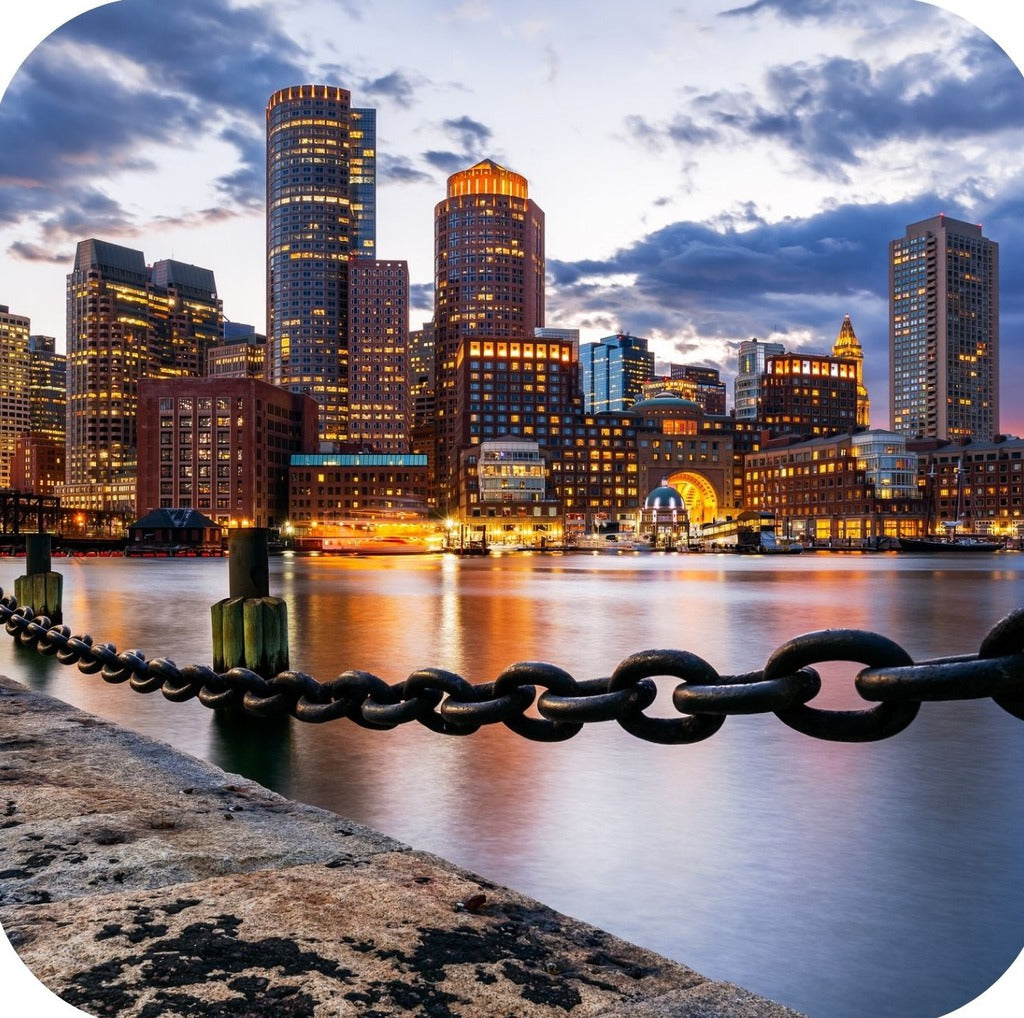 Boston Massachusetts Skyline At Night Fan Pier Park Harborwalk Premium Drink Coaster Resin With Cork Backing 262319 75121 262319