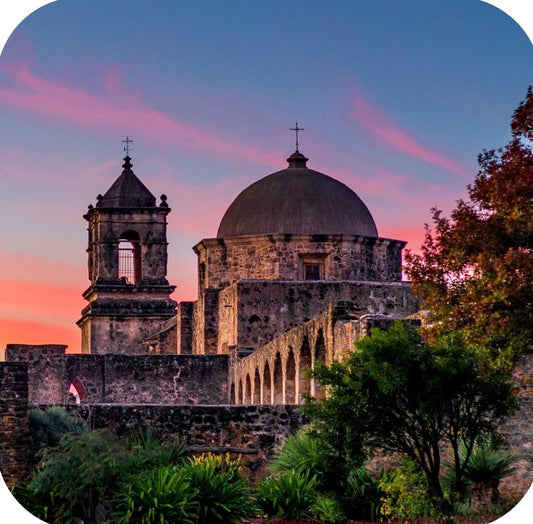 San Antonio Texas Sunset Over San Jose Mission Premium Drink Coaster Resin With Cork Backing 262335 75137 262335