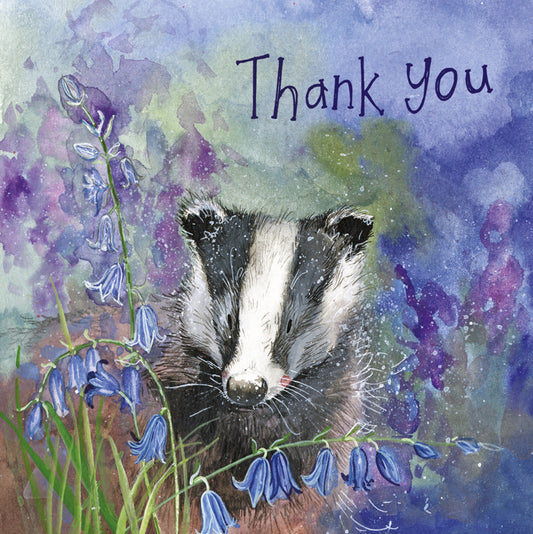 BLUEBELL BADGER THANK YOU CARD AC835