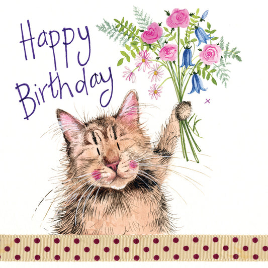 CAT AND BOUQUET BIRTHDAY CARD S162