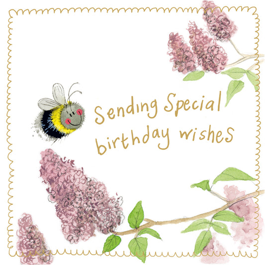 BEE AND LILAC SPARKLE CARD S527