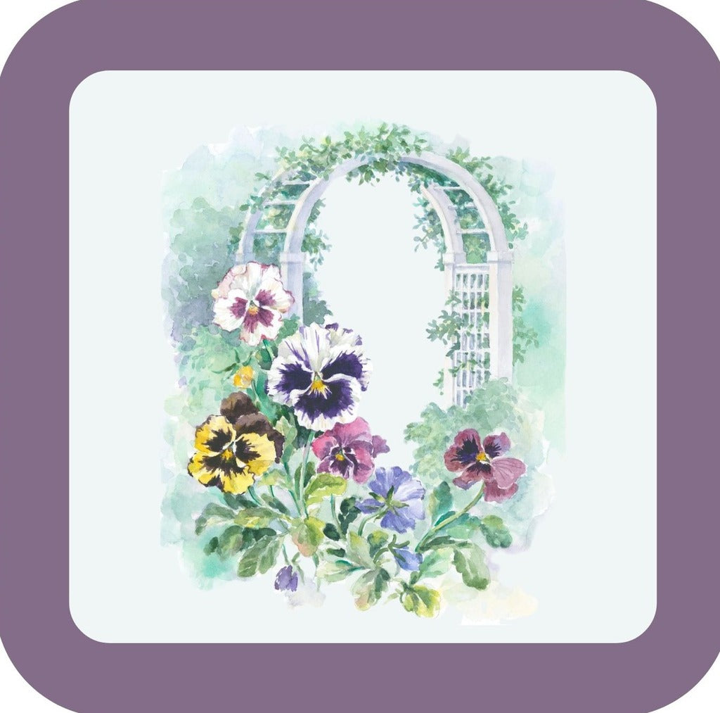 Carols Rose Garden Watercolor Pansy Flower Garden Arch Drink Coaster 264903 2504 264903