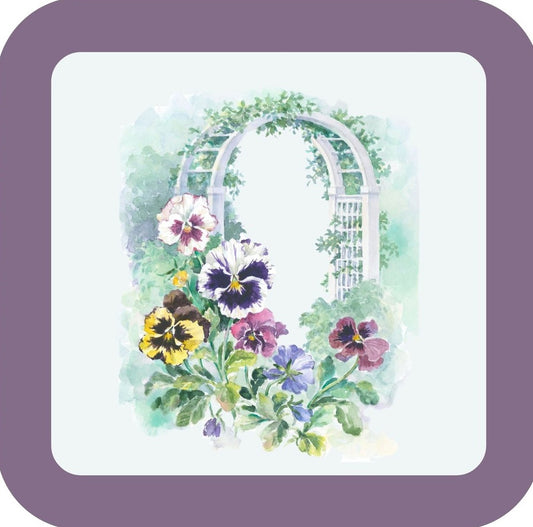 Carols Rose Garden Watercolor Pansy Flower Garden Arch Drink Coaster 264903 2504 264903