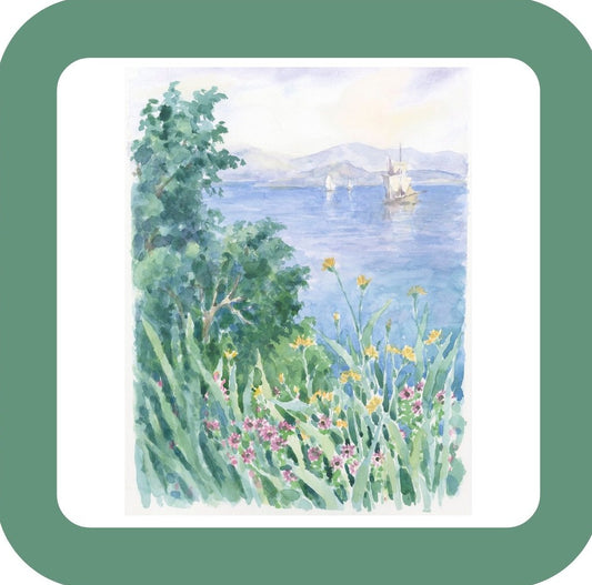 Carols Rose Garden Watercolor Flower Garden Lake View Nature Landscape Drink Coaster 264906 2507 264906
