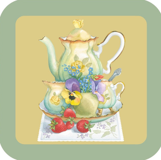 Carols Rose Garden Watercolor Pansy Tea Pot Set Flower Drink Coaster 264915 2516 264915