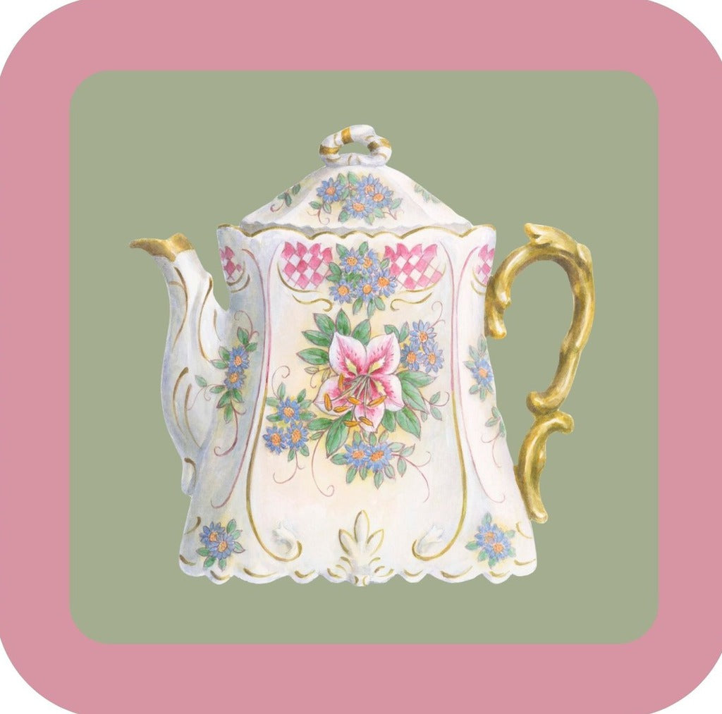 Carols Rose Garden Watercolor Pink Flower Fancy Teapot Drink Coaster 264916 2517 264916