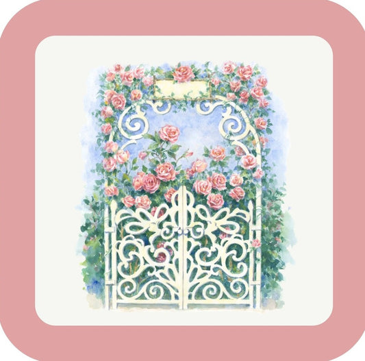Carols Rose Garden Watercolor Pink Rose Flower Arch Gate Drink Coaster 264920 2521 264920