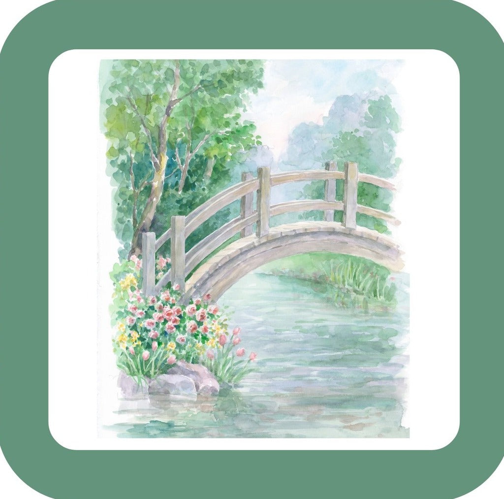 Carols Rose Garden Watercolor River Bridge Nature Landscape Drink Coaster 264929 2530 264929