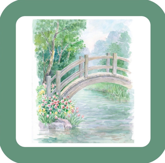 Carols Rose Garden Watercolor River Bridge Nature Landscape Drink Coaster 264929 2530 264929