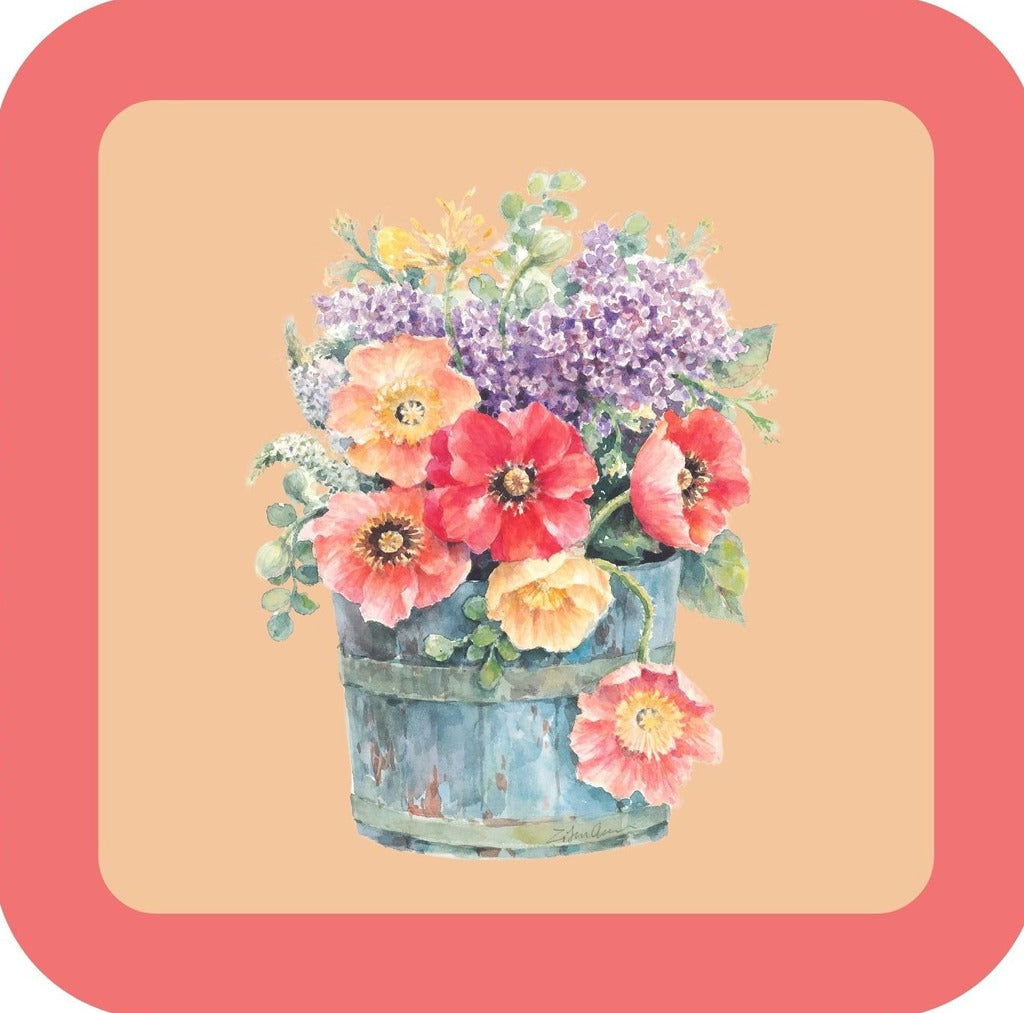 Carols Rose Garden Watercolor Colorful Poppy Flower Bouquet Barrel Vase Drink Coaster 264938 2539 264938