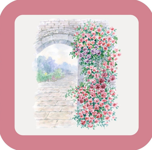 Carols Rose Garden Watercolor Flower Trellis Cobblestone Arch Drink Coaster 264946 2547 264946