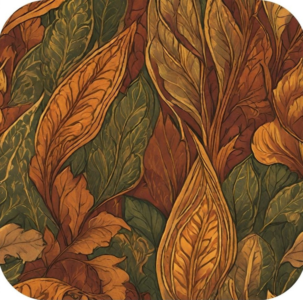 British Arts And Craft Pattern Earthy Reds Orange Deep Greens Golden Yellow V2 Drink Coaster 265024 2599 265024