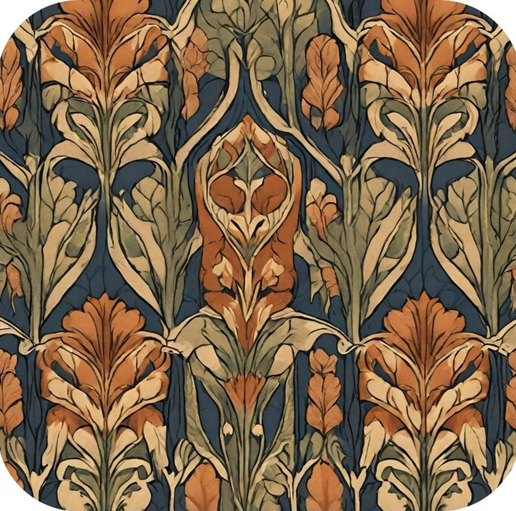 British Arts And Craft Pattern Persimmon Navy And Tan V1 Drink Coaster 265035 2610 265035