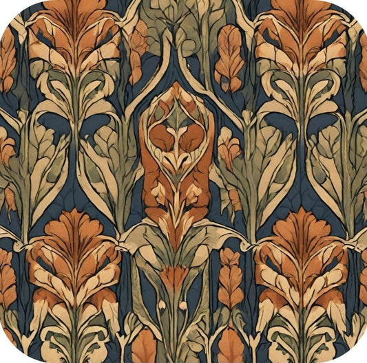 British Arts And Craft Pattern Persimmon Navy And Tan V1 Drink Coaster 265035 2610 265035