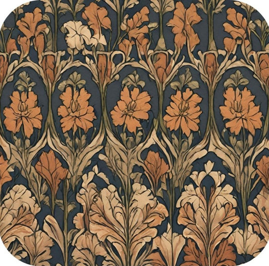 British Arts And Craft Pattern Persimmon Navy And Tan V3 Drink Coaster 265037 2612 265037
