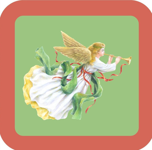 Carols Rose Garden Holiday Whimsy Angel Blowing Horn Wearing White Dress With Green Ribbon H-CMS016 Drink Coaster 265053 2619 265053