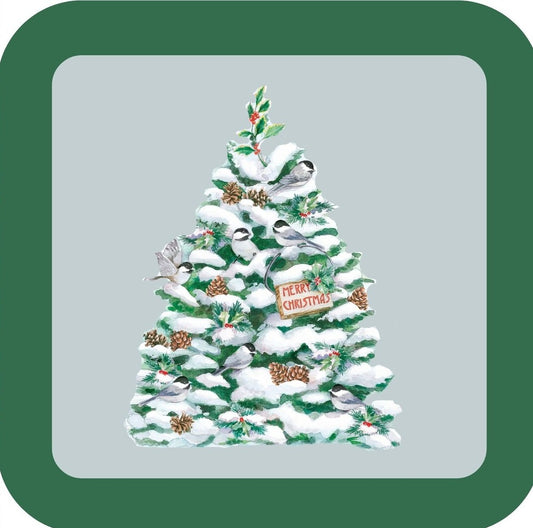 Carols Rose Garden Holiday Whimsy Birds and Pine Cone Decorating Snow Covered Christmas Tree H-CMS138 Drink Coaster 265058 2624 265058