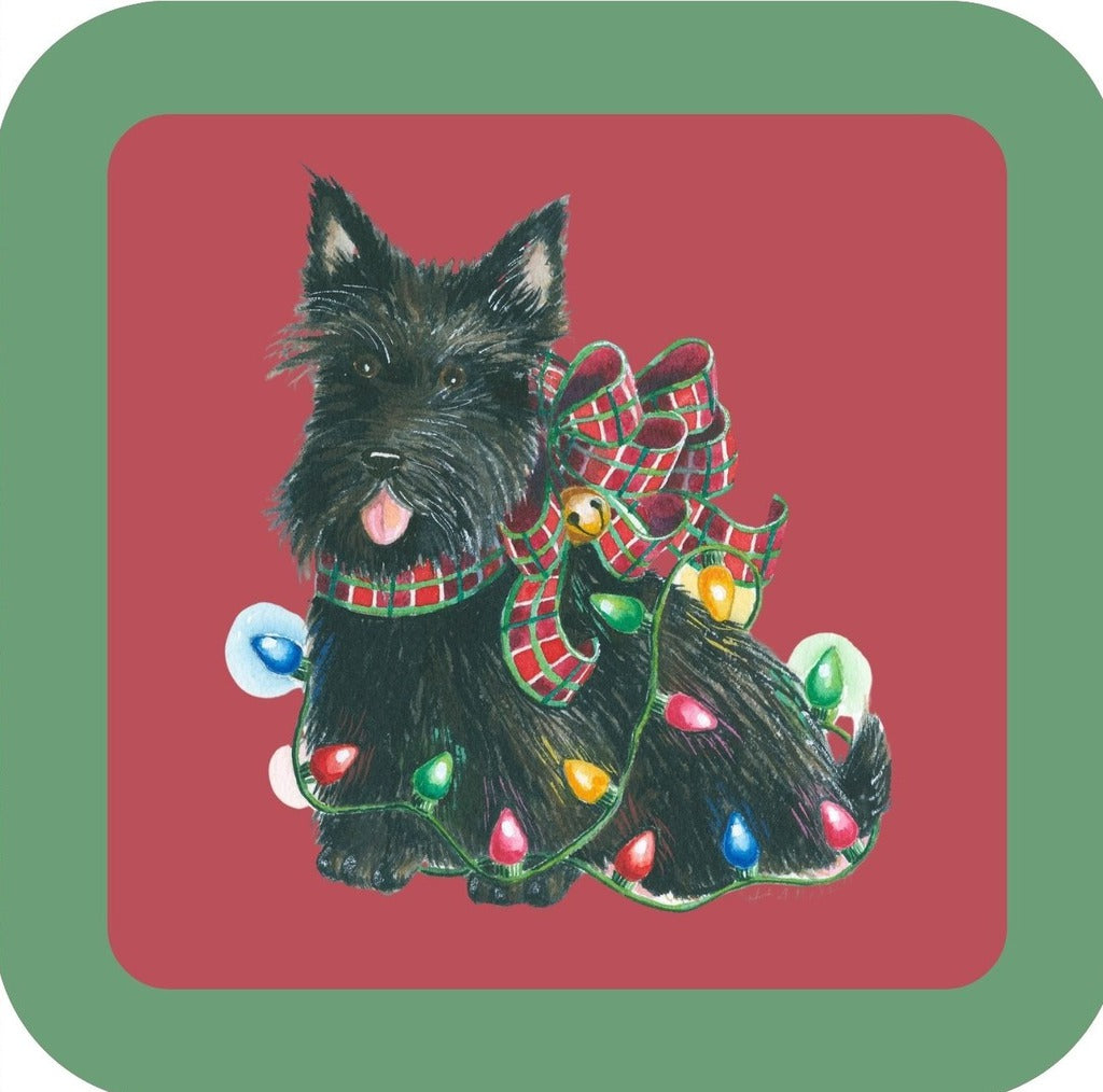 Carols Rose Garden Holiday Whimsy Black Scottie Scottish Terrier Tangled In Lights H-CMS063 Drink Coaster 265059 2625 265059