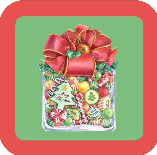 Carols Rose Garden Holiday Whimsy Candy Jar Decorated With Red Ribbon And Christmas Ornament H-CMS179 Drink Coaster 265063 2629 265063