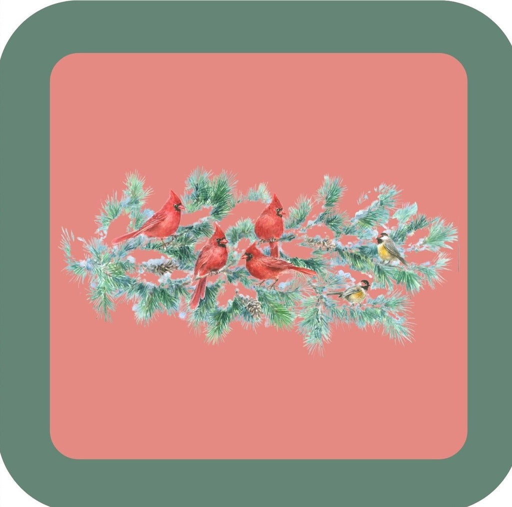 Carols Rose Garden Holiday Whimsy Cardinals On Pine Branches H-CMS028 Drink Coaster 265064 2630 265064