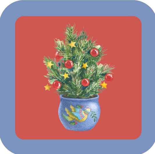 Carols Rose Garden Holiday Whimsy Decorated Christmas Tree In Dove Of Peace Themed Blue Container H-CMS149 Drink Coaster 265065 2631 265065
