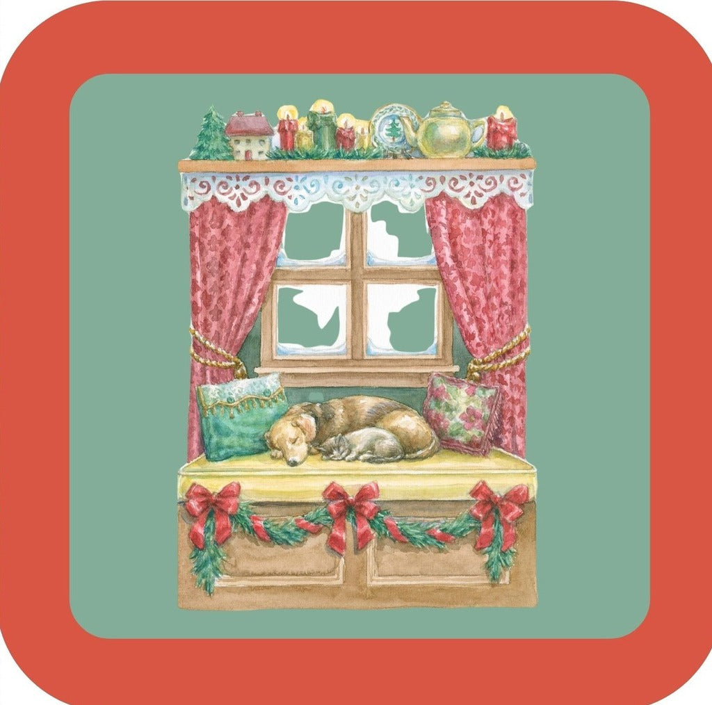 Carols Rose Garden Holiday Whimsy Dog And Cat Resting On Window Seat H-CMS058 Drink Coaster 265068 2634 265068