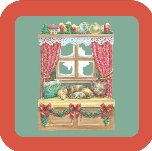 Carols Rose Garden Holiday Whimsy Dog And Cat Resting On Window Seat H-CMS058 Drink Coaster 265068 2634 265068