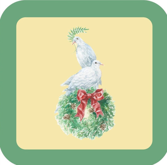Carols Rose Garden Holiday Whimsy Doves On Decorated Wreath H-CMS029 Drink Coaster 265069 2635 265069