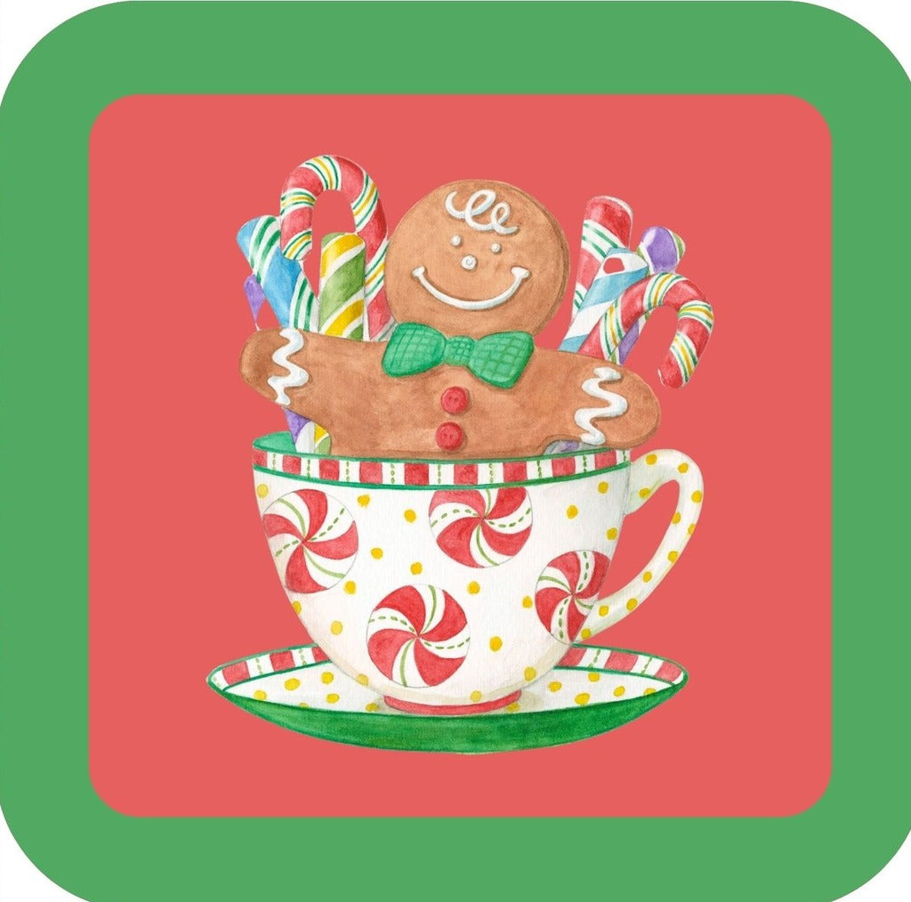 Carols Rose Garden Holiday Whimsy Gingerbread Man And Candy Canes In Candy Themed Tea Cup H-CMS191 Drink Coaster 265072 2638 265072