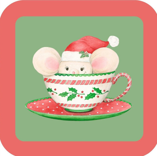 Carols Rose Garden Holiday Whimsy Mouse In Holly Leaf Motif Teacup H-CMS049 Drink Coaster 265078 2644 265078