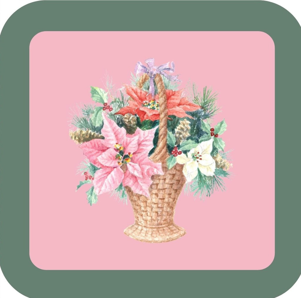 Carols Rose Garden Holiday Whimsy Pink Red And White Poinsettia Arranged In Basket H-CMS300 Drink Coaster 265082 2648 265082
