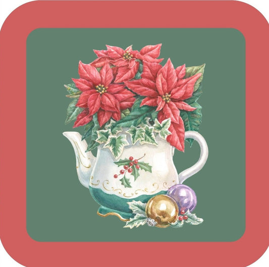 Carols Rose Garden Holiday Whimsy Poinsettias Arranged In Holly Themed Tea Pot H-CMS304 Drink Coaster 265085 2651 265085