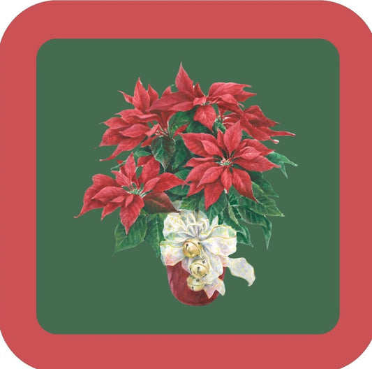Carols Rose Garden Holiday Whimsy Poinsettias With White Bow And Gold Bells H-CMS302 Drink Coaster 265087 2653 265087