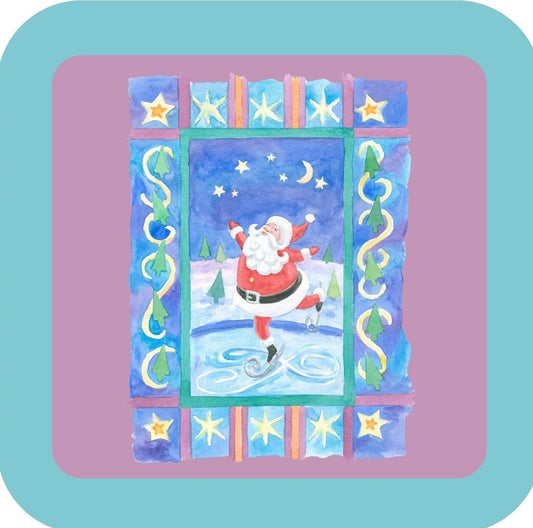 Carols Rose Garden Holiday Whimsy Quit Themed Santa Ice Skating H-CMS359 Drink Coaster 265090 2656 265090