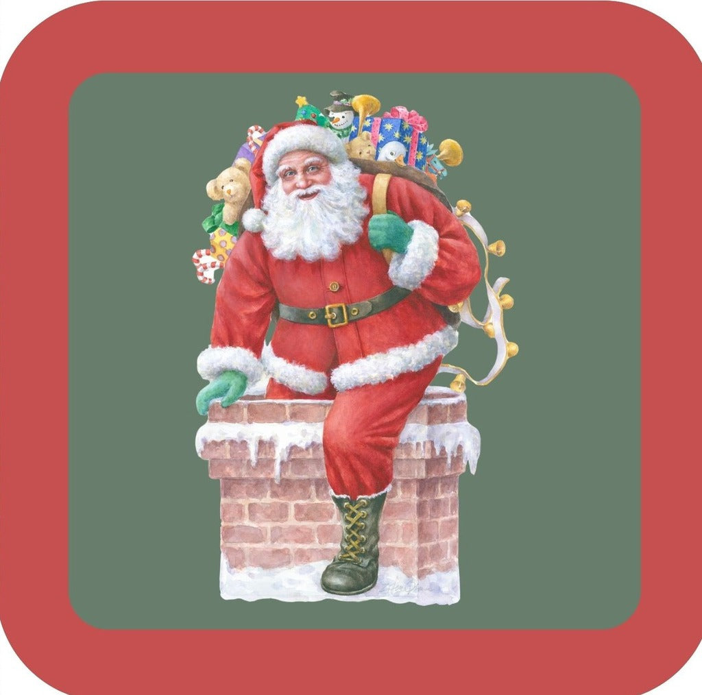 Carols Rose Garden Holiday Whimsy Santa Climbing Down The Chimney H-CMS375 Drink Coaster 265095 2661 265095