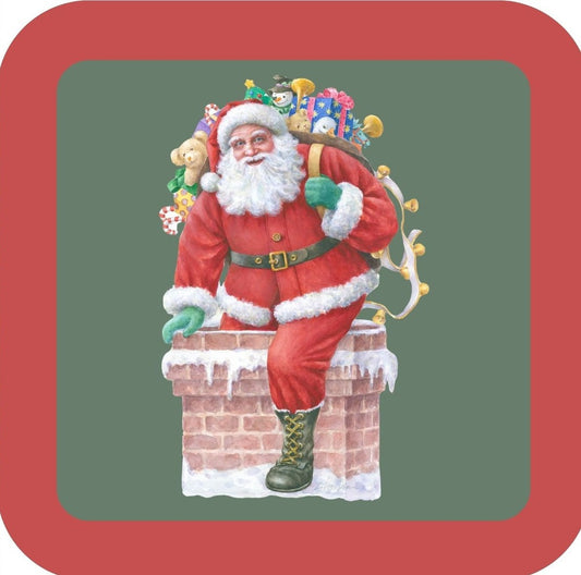 Carols Rose Garden Holiday Whimsy Santa Climbing Down The Chimney H-CMS375 Drink Coaster 265095 2661 265095
