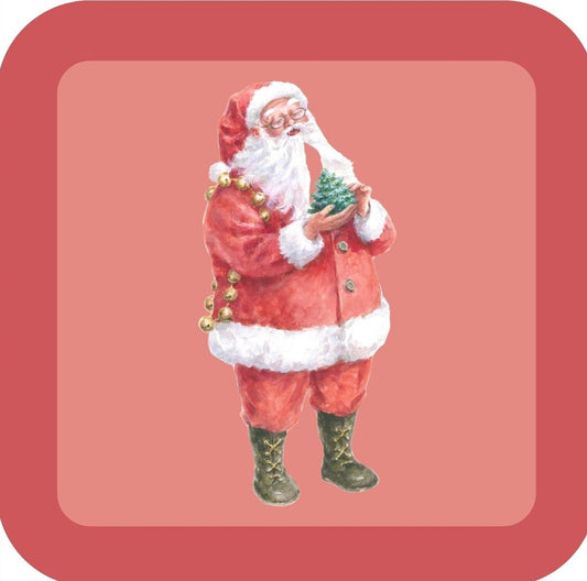 Carols Rose Garden Holiday Whimsy Santa Holding Miniature Christmas Tree H-CMS381 Drink Coaster 265096 2662 265096