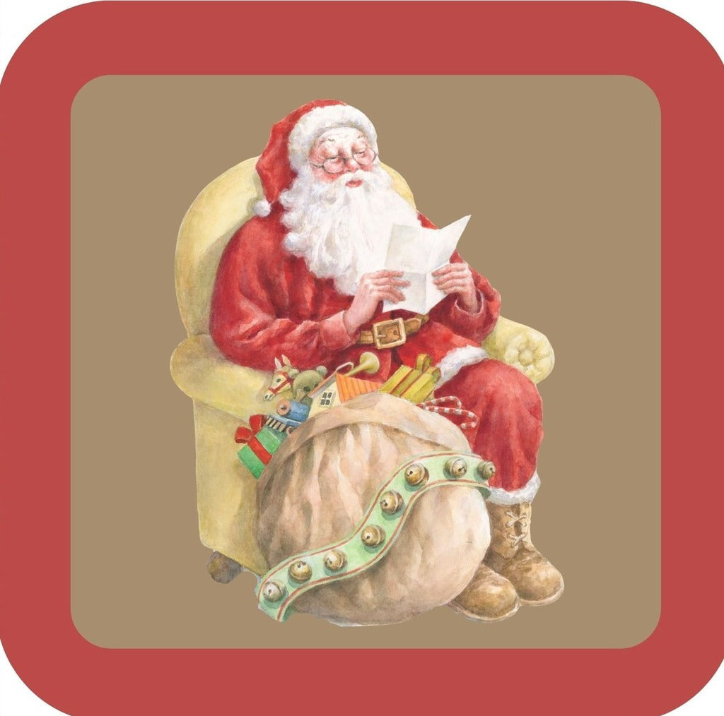 Carols Rose Garden Holiday Whimsy Santa Taking A Rest And Reading A Note H-CMS355 Drink Coaster 265097 2663 265097