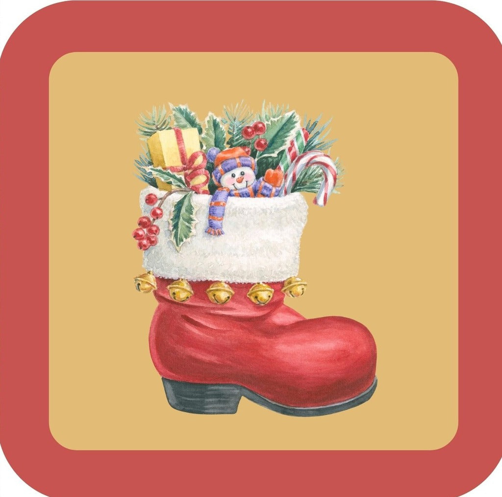 Carols Rose Garden Holiday Whimsy Santas Boot Filled With Toys Candy And Greenery H-CMS513 Drink Coaster 265099 2665 265099