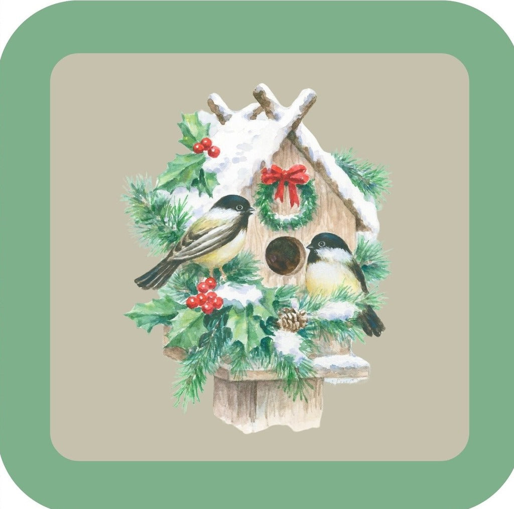 Carols Rose Garden Holiday Whimsy Snow Covered Birdhouse H-CMS036 Drink Coaster 265101 2667 265101