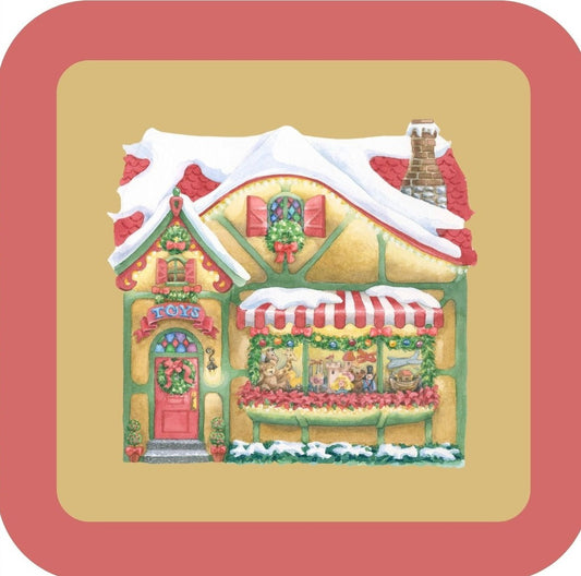 Carols Rose Garden Holiday Whimsy Snow Covered Toy Shop Decorated For Christmas H-CMS126 Drink Coaster 265102 2668 265102
